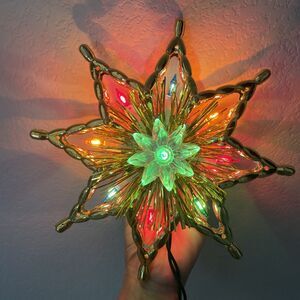 Vintage TINSEL LIGHT UP STAR Christmas Tree Topper Hard Plastic MCM 8" *NO STEM